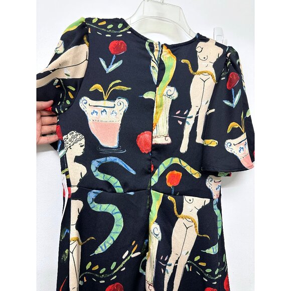 NWT Lisa Says Gah Penelope Museo Nero Print Midi Dress Black Statue Vase S - Picture 12 of 15